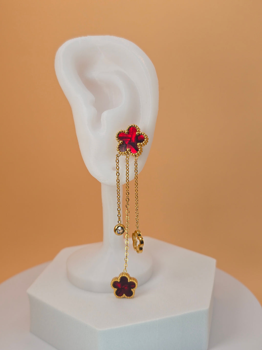 Orecchino Clover Cascade Ruby Gold ✨