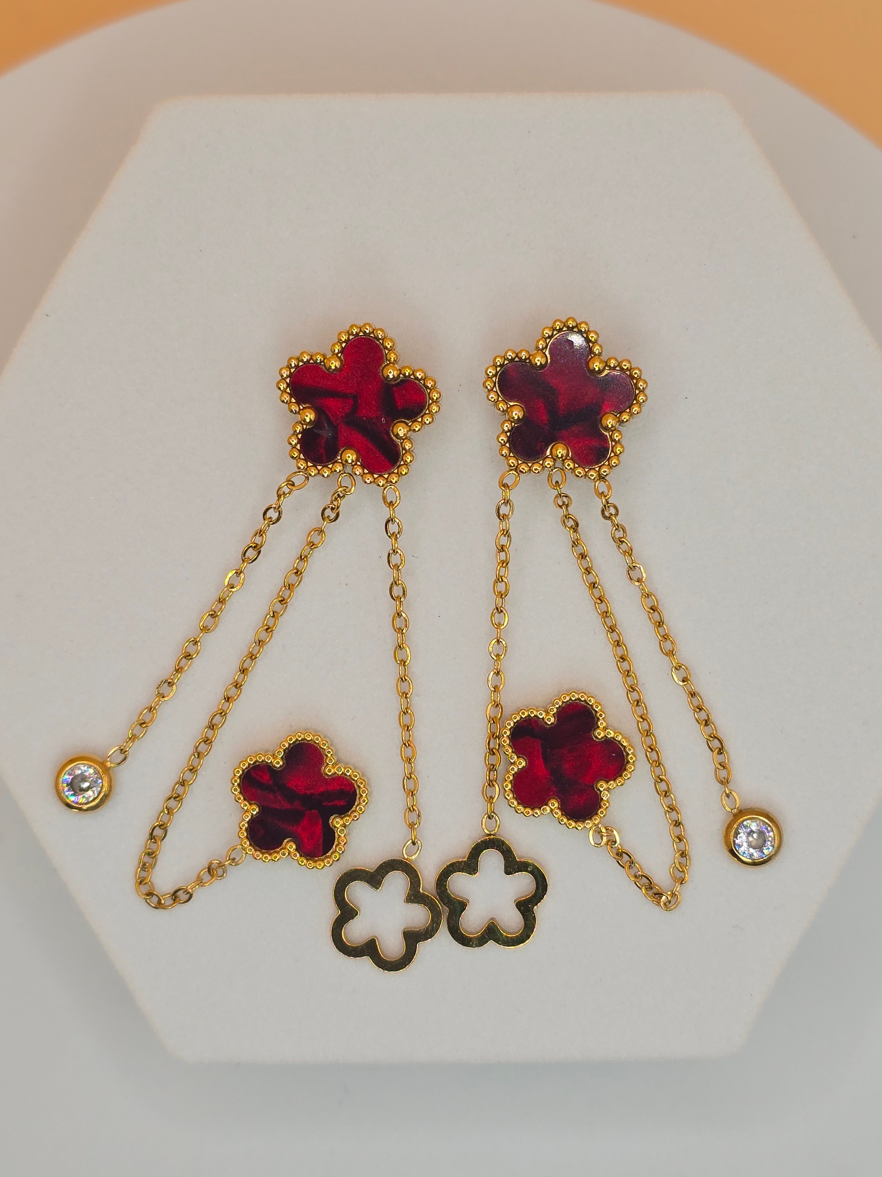 Orecchino Clover Cascade Ruby Gold ✨